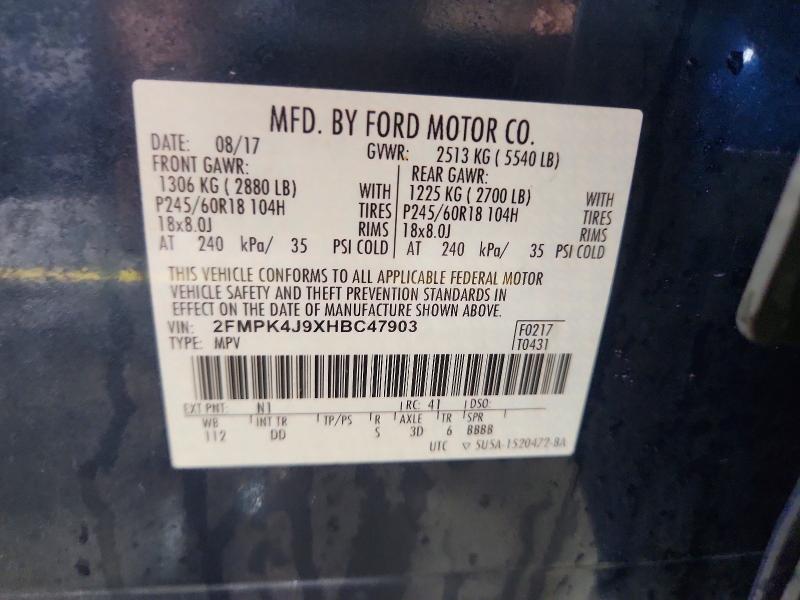 Продаж на аукціоні авто 2017 Ford Edge, vin: 2FMPK4J9XHBC47903, номер лоту: 62461466
