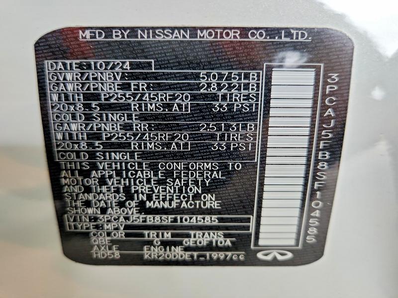 Продажа на аукционе авто 2025 Infiniti Qx50, vin: 3PCAJ5FB8SF104585, номер лота: 61429556