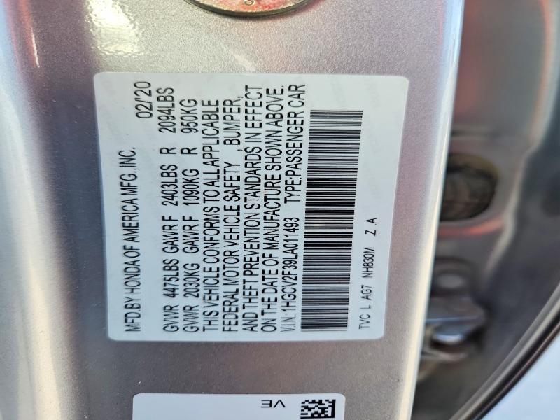 Продажа на аукционе авто 2020 Honda Accord, vin: 1HGCV2F39LA011493, номер лота: 62910496
