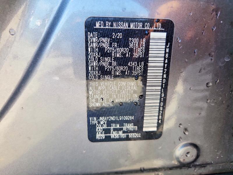 2020 Nissan Armada მანქანა იყიდება აუქციონზე, vin: JN8AY2ND1L9109284, აუქციონის ნომერი: 59602336