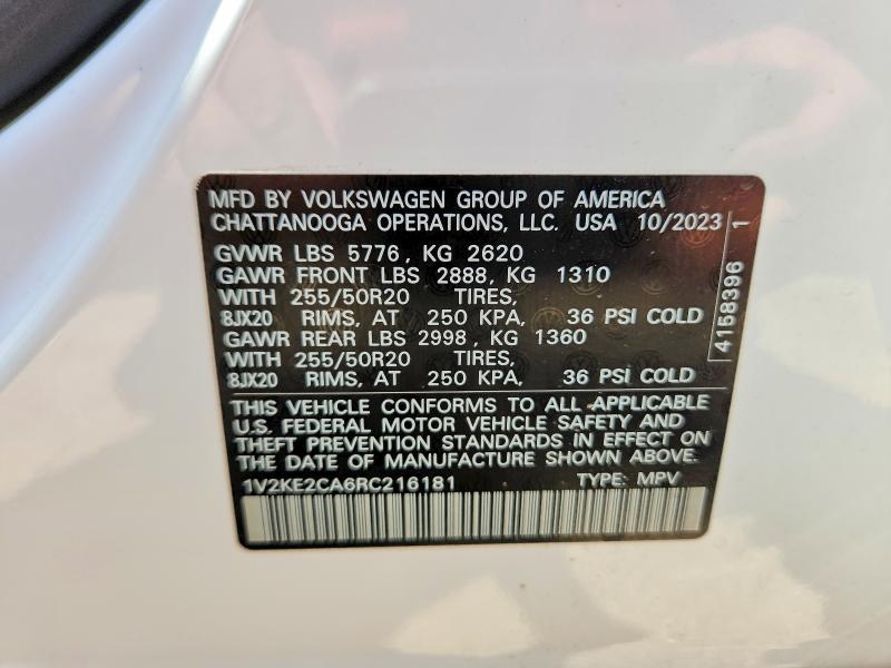 59590516 :رقم المزاد ، 1V2KE2CA6RC216181 vin ، 2024 Volkswagen Atlas Cross Sport مزاد بيع