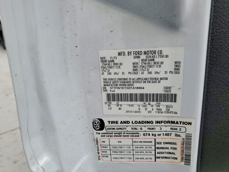 61629716 :رقم المزاد ، 1FTFW1ETXEFA18964 vin ، 2014 Ford F150 مزاد بيع