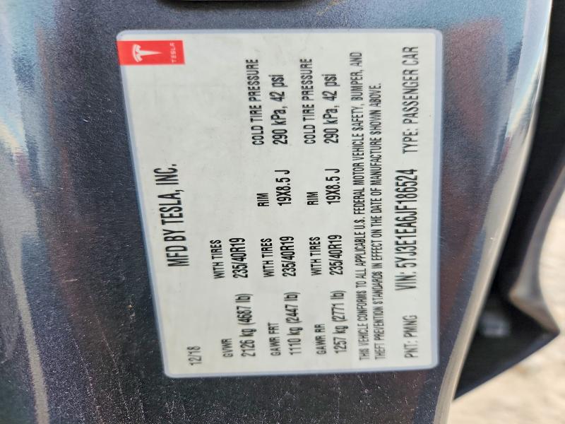 Aukcja sprzedaży 2018 Tesla Model 3, vin: 5YJ3E1EA6JF186524, numer aukcji: 60044696