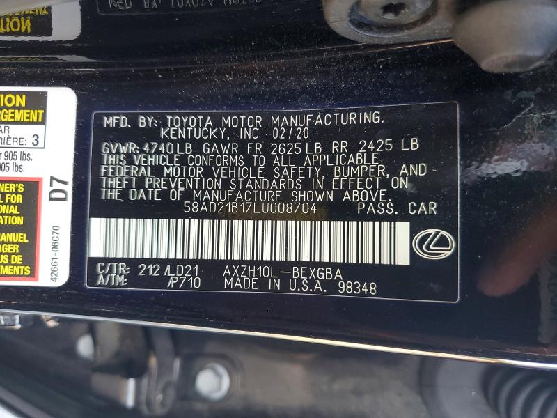 Продажа на аукционе авто 2020 Lexus Es, vin: 58AD21B17LU008704, номер лота: 60796196