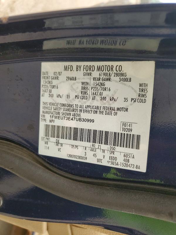 2007 Ford Explorer მანქანა იყიდება აუქციონზე, vin: 1FMEU73E47UB30999, აუქციონის ნომერი: 61498326