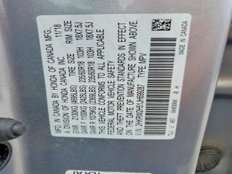 60546156 :رقم المزاد ، 2HKRW2H51JH699287 vin ، 2018 Honda Cr-v مزاد بيع