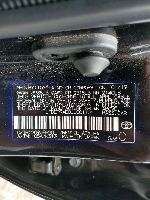 2020 Toyota Corolla მანქანა იყიდება აუქციონზე, vin: JTDEPRAE0LJ001101, აუქციონის ნომერი: 60949606