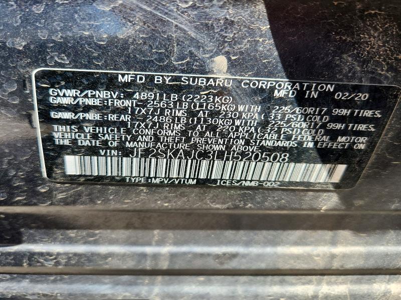 60025296 :رقم المزاد ، JF2SKAJC3LH520508 vin ، 2020 Subaru Forester مزاد بيع