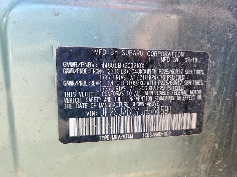 59894356 :رقم المزاد ، JF2SJABC7JH564591 vin ، 2018 Subaru Forester مزاد بيع