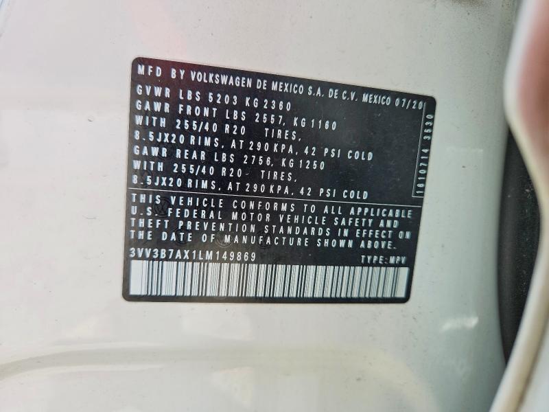 Продаж на аукціоні авто 2020 Volkswagen Tiguan, vin: 3VV3B7AX1LM149869, номер лоту: 63199546