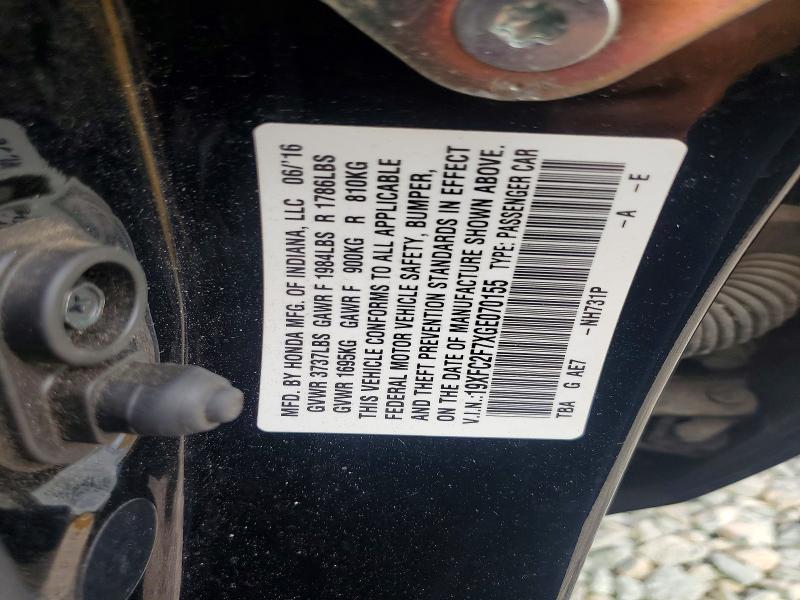 Aukcja sprzedaży 2016 Honda Civic, vin: 19XFC2F7XGE070155, numer aukcji: 62219036