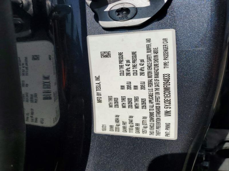 Aukcja sprzedaży 2021 Tesla Model 3, vin: 5YJ3E1EC0MF094833, numer aukcji: 62712286