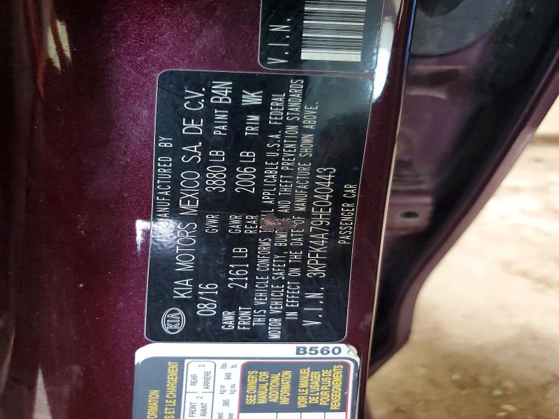 60307336 :رقم المزاد ، 3KPFK4A79HE040443 vin ، 2017 Kia Forte مزاد بيع
