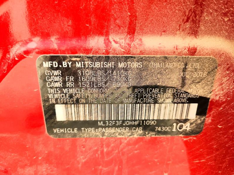 61418696 :رقم المزاد ، ML32F3FJ0HHF11090 vin ، 2017 Mitsubishi Mirage مزاد بيع