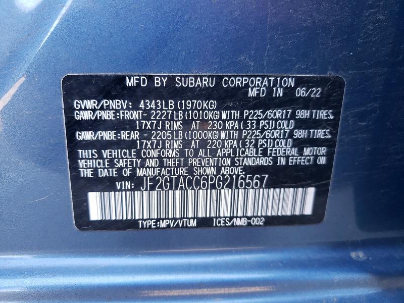 Aukcja sprzedaży 2023 Subaru Crosstrek, vin: JF2GTACC6PG216567, numer aukcji: 60481536