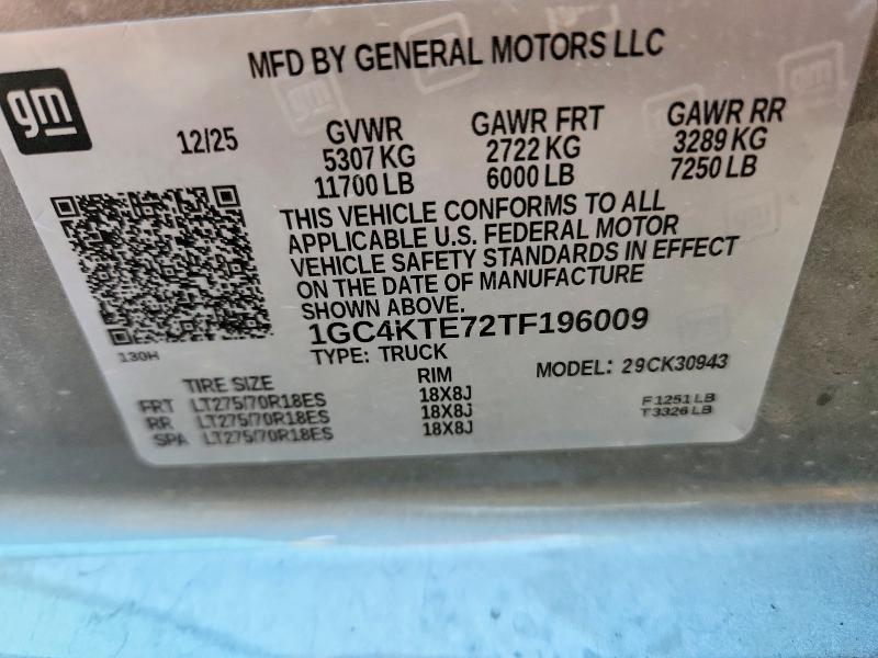 59237646 :رقم المزاد ، 1GC4KTE72TF196009 vin ، 2026 Chevrolet Silverado مزاد بيع