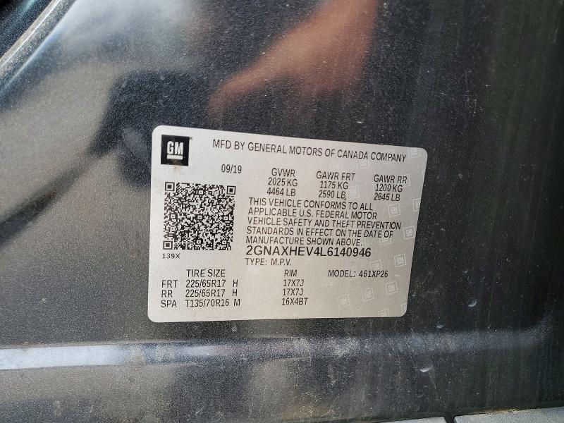 2020 Chevrolet Equinox მანქანა იყიდება აუქციონზე, vin: 2GNAXHEV4L6140946, აუქციონის ნომერი: 61400796