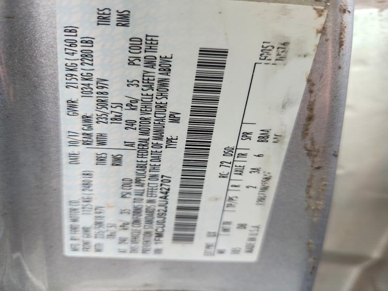 2018 Ford Escape მანქანა იყიდება აუქციონზე, vin: 1FMCU0J92JUA42707, აუქციონის ნომერი: 59723026