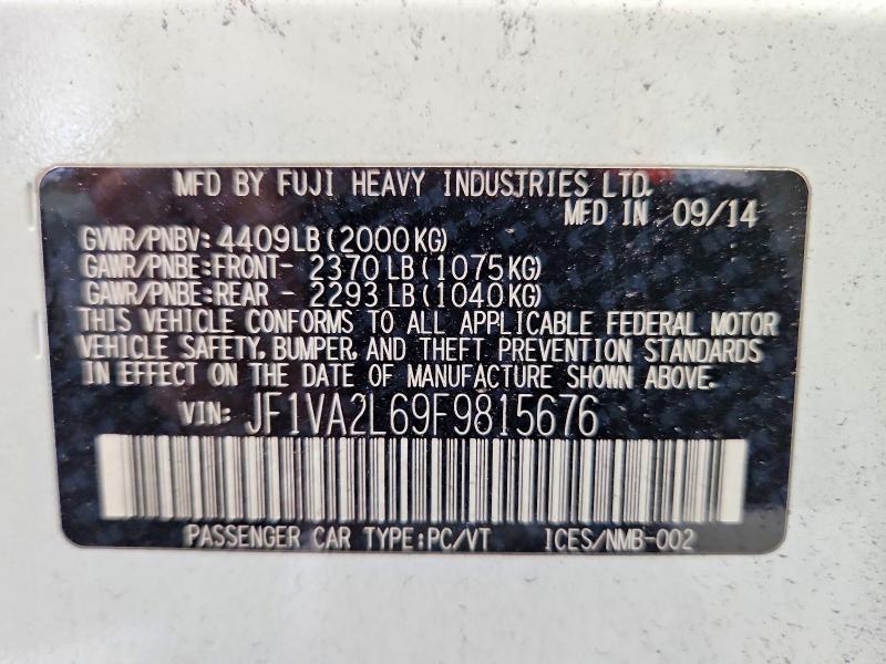 2015 Subaru Wrx მანქანა იყიდება აუქციონზე, vin: JF1VA2L69F9815676, აუქციონის ნომერი: 63567186