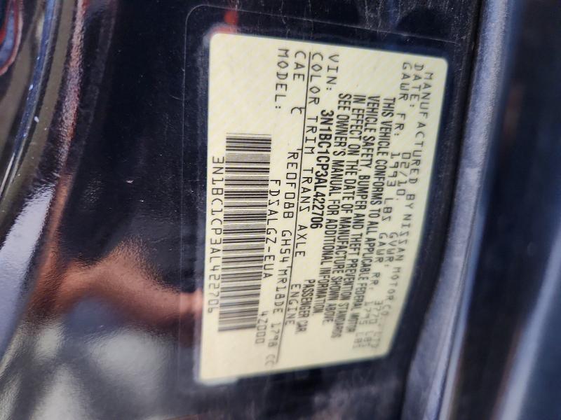 2010 Nissan Versa მანქანა იყიდება აუქციონზე, vin: 3N1BC1CP3AL422706, აუქციონის ნომერი: 59277166