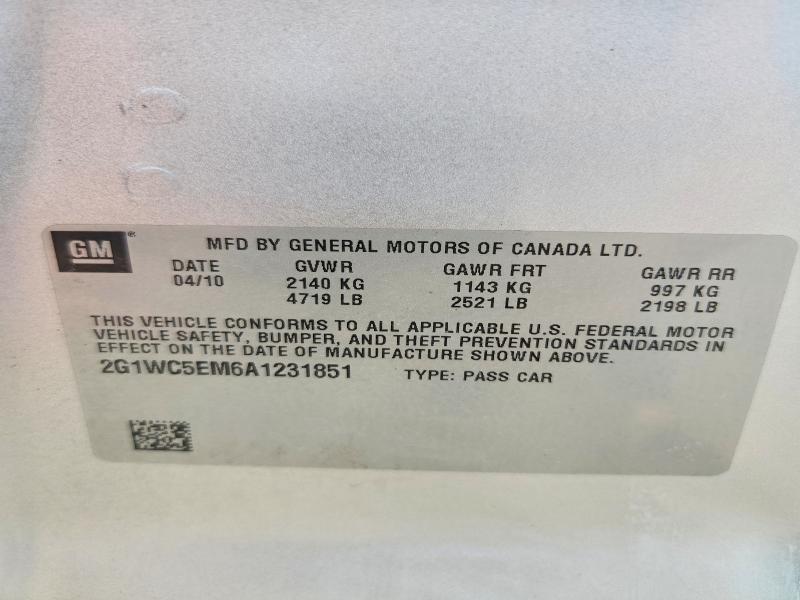 61921016 :رقم المزاد ، 2G1WC5EM6A1231851 vin ، 2010 Chevrolet Impala مزاد بيع