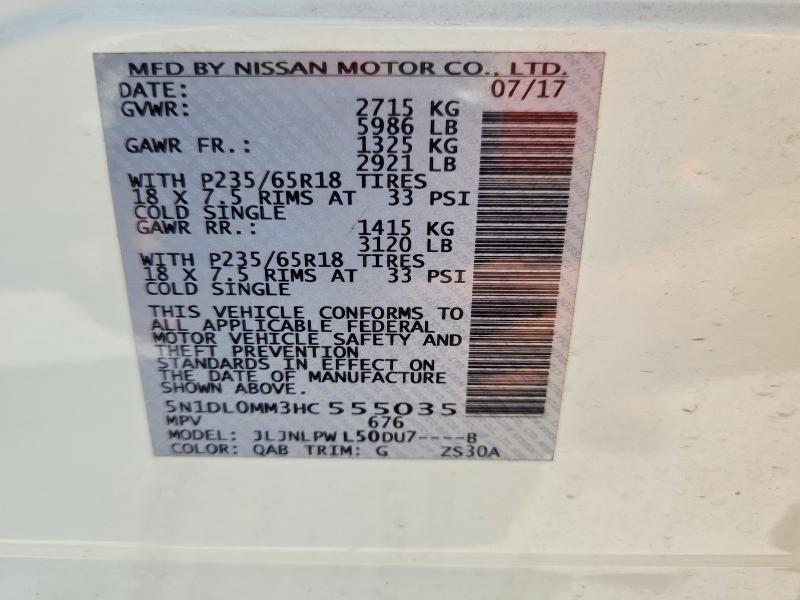 Продаж на аукціоні авто 2017 Infiniti Qx60, vin: 5N1DL0MM3HC555035, номер лоту: 62488556