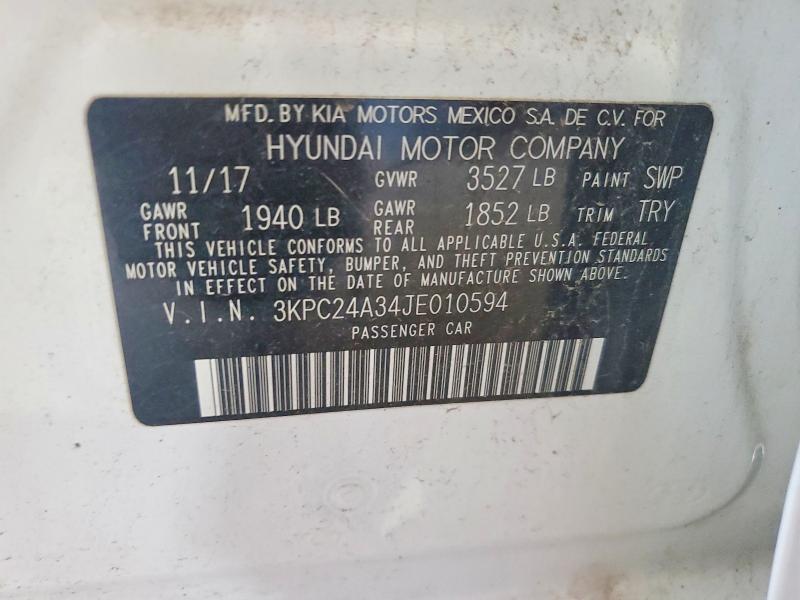 Продажа на аукционе авто 2018 Hyundai Accent, vin: 3KPC24A34JE010594, номер лота: 61731006