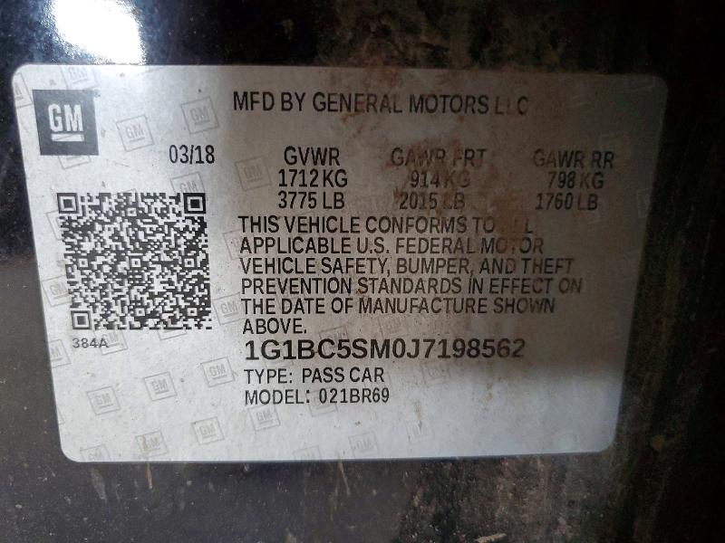 Продажа на аукционе авто 2018 Chevrolet Cruze, vin: 1G1BC5SM0J7198562, номер лота: 60381876