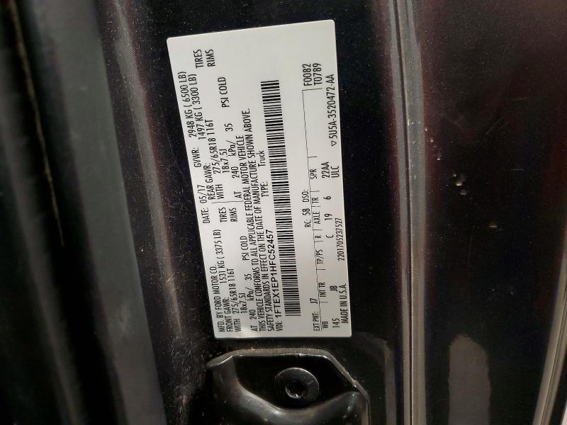 2017 Ford F150 მანქანა იყიდება აუქციონზე, vin: 1FTEX1EP1HFC52457, აუქციონის ნომერი: 60218846