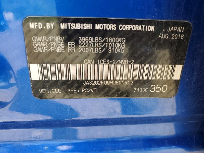 Aukcja sprzedaży 2017 Mitsubishi Lancer, vin: JA32U2FU9HU601512, numer aukcji: 85608365