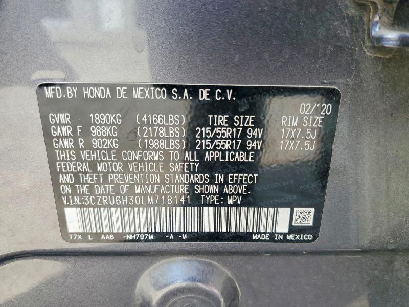 62765576 :رقم المزاد ، 3CZRU6H30LM718141 vin ، 2020 Honda Hr-v مزاد بيع