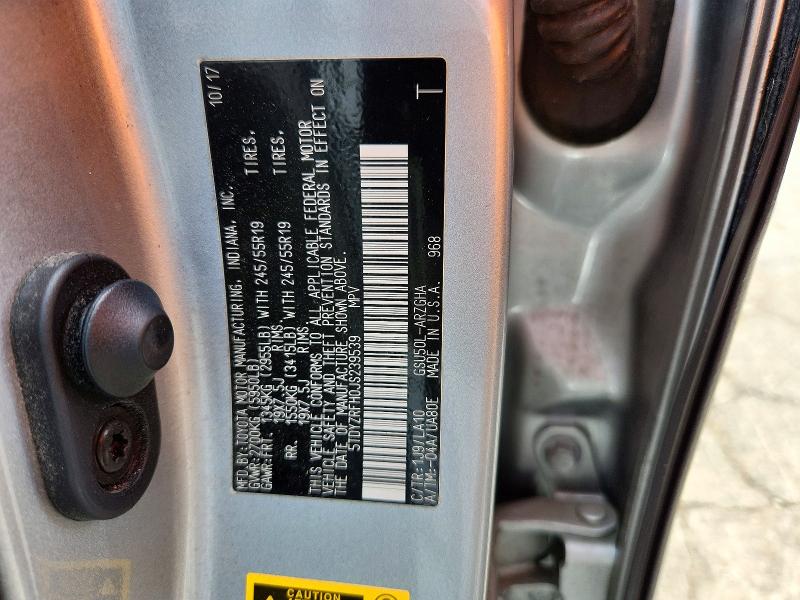Aukcja sprzedaży 2018 Toyota Highlander, vin: 5TDYZRFH0JS239539, numer aukcji: 59660116