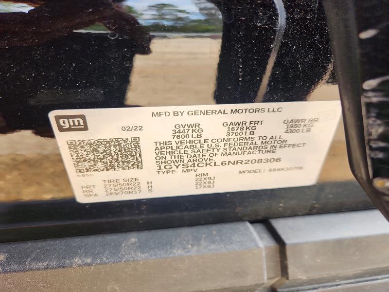 2022 Cadillac Escalade მანქანა იყიდება აუქციონზე, vin: 1GYS4CKL6NR208306, აუქციონის ნომერი: 59806346