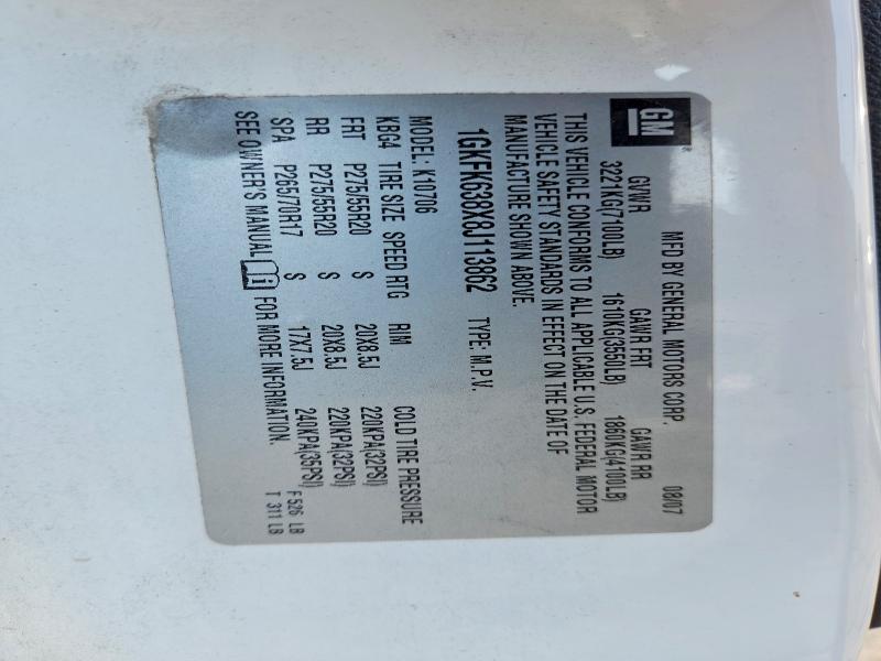 62899936 :رقم المزاد ، 1GKFK638X8J113862 vin ، 2008 Gmc Yukon مزاد بيع