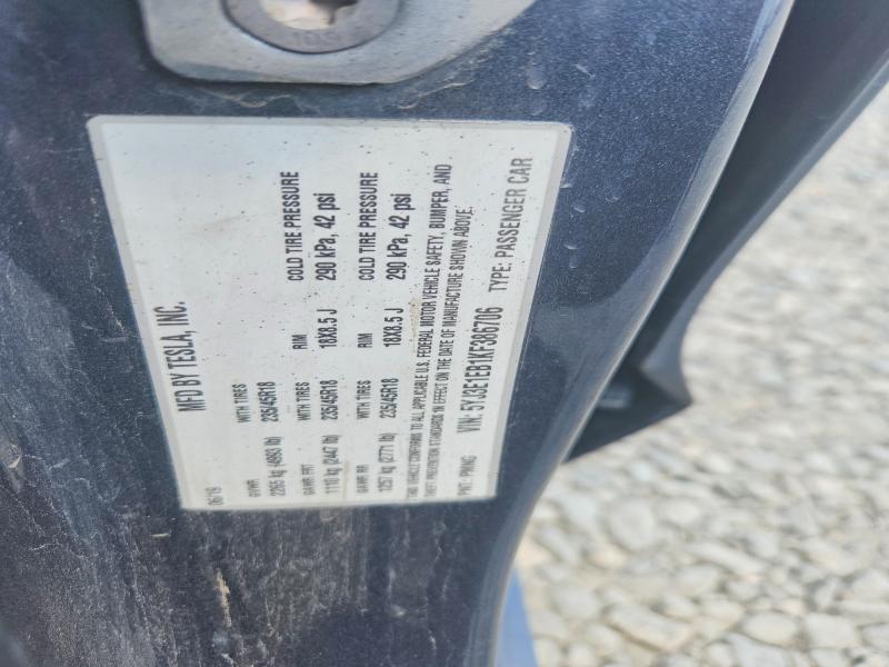 2019 Tesla Model 3 მანქანა იყიდება აუქციონზე, vin: 5YJ3E1EB1KF386706, აუქციონის ნომერი: 61796766