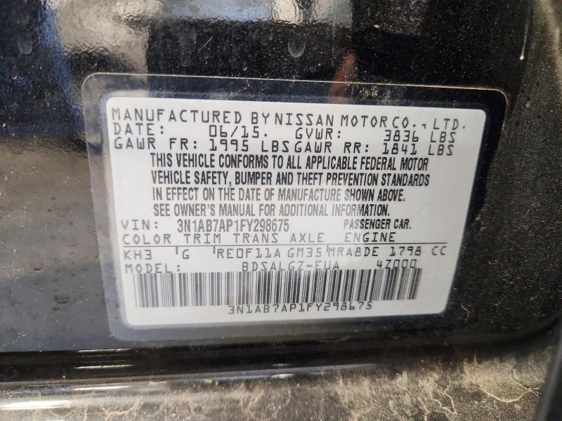 2015 Nissan Sentra მანქანა იყიდება აუქციონზე, vin: 3N1AB7AP1FY298675, აუქციონის ნომერი: 62348136
