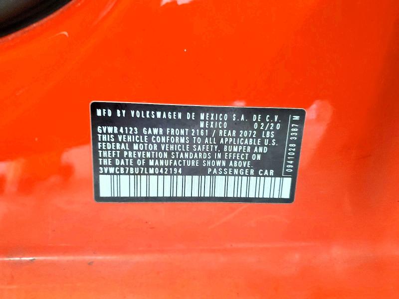62941776 :رقم المزاد ، 3VWCB7BU7LM042194 vin ، 2020 Volkswagen Jetta مزاد بيع