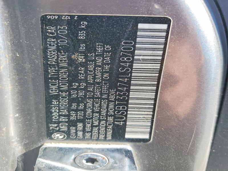 2004 Bmw Z4 მანქანა იყიდება აუქციონზე, vin: 4USBT33474LS48700, აუქციონის ნომერი: 61065826