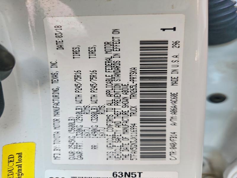 85993165 :رقم المزاد ، 5TFAX5GN3JX116994 vin ، 2018 Toyota Tacoma مزاد بيع