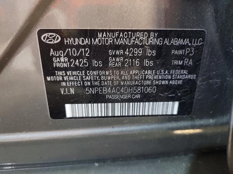 Aukcja sprzedaży 2013 Hyundai Sonata, vin: 5NPEB4AC4DH581060, numer aukcji: 58873336