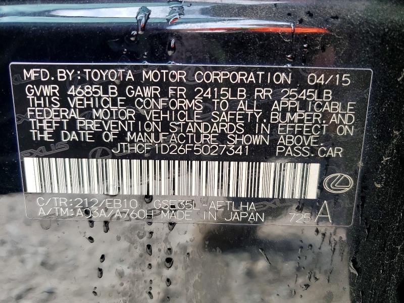 Продажа на аукционе авто 2015 Lexus Is, vin: JTHCF1D26F5027341, номер лота: 62697836
