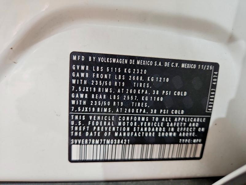 2026 Volkswagen Tiguan მანქანა იყიდება აუქციონზე, vin: 3VVER7RM7TM038421, აუქციონის ნომერი: 61327036