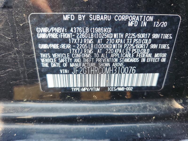 Aukcja sprzedaży 2021 Subaru Crosstrek, vin: JF2GTHRC0MH310076, numer aukcji: 59296136