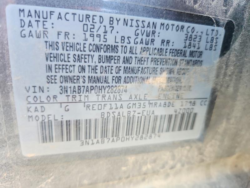 2017 Nissan Sentra მანქანა იყიდება აუქციონზე, vin: 3N1AB7AP0HY282874, აუქციონის ნომერი: 61208976