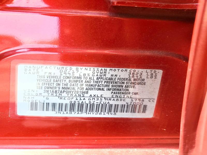2017 Nissan Sentra მანქანა იყიდება აუქციონზე, vin: 3N1AB7AP9HY281948, აუქციონის ნომერი: 62032106