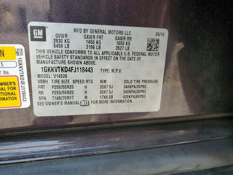 Aukcja sprzedaży 2015 Gmc Acadia, vin: 1GKKVTKD4FJ118443, numer aukcji: 63348106