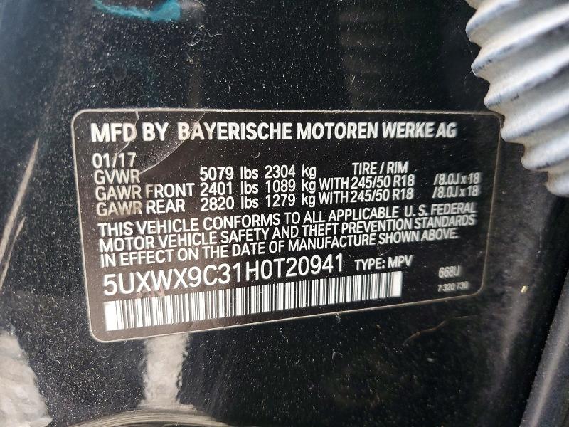 Продаж на аукціоні авто 2017 Bmw X3, vin: 5UXWX9C31H0T20941, номер лоту: 61729196