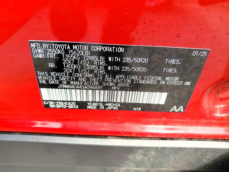 Продажа на аукционе авто 2025 Toyota Bz4x, vin: JTMABACA4SA096849, номер лота: 62401236