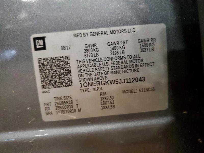 61366276 :رقم المزاد ، 1GNERGKW5JJ112043 vin ، 2018 Chevrolet Traverse مزاد بيع