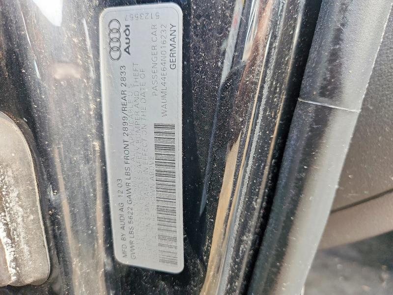 61958156 :رقم المزاد ، WAUML44E64N016232 vin ، 2004 Audi A8 مزاد بيع
